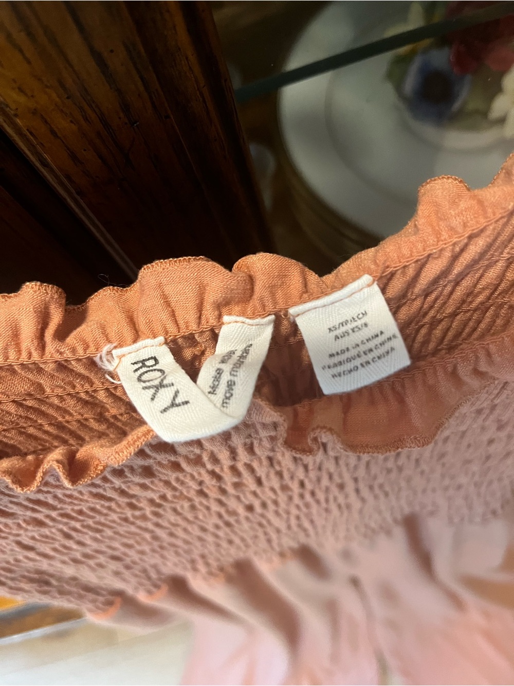 ROXY Jumpsuit Maxi Wide-Leg Smocked Bodice Straps Coral Sand Extra Small - Picture 2 of 12